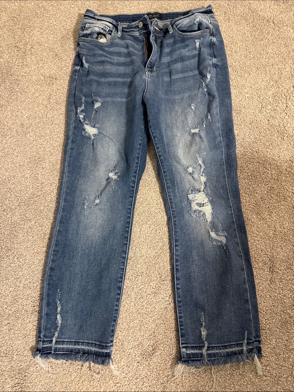 Judy Blue Distressed Medium Blue Boyfriend Jeans